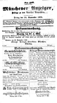 Neueste Nachrichten aus dem Gebiete der Politik (Münchner neueste Nachrichten) Freitag 24. September 1852