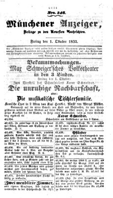 Neueste Nachrichten aus dem Gebiete der Politik (Münchner neueste Nachrichten) Freitag 1. Oktober 1852