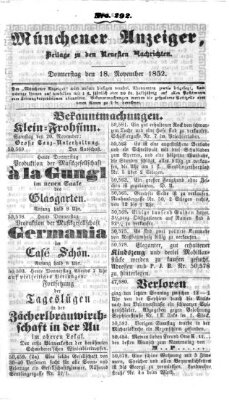 Neueste Nachrichten aus dem Gebiete der Politik (Münchner neueste Nachrichten) Donnerstag 18. November 1852