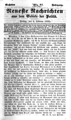 Neueste Nachrichten aus dem Gebiete der Politik (Münchner neueste Nachrichten) Freitag 4. Februar 1853