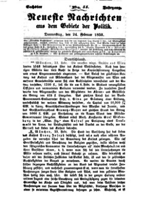 Neueste Nachrichten aus dem Gebiete der Politik (Münchner neueste Nachrichten) Donnerstag 24. Februar 1853