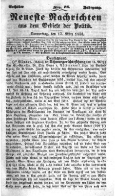 Neueste Nachrichten aus dem Gebiete der Politik (Münchner neueste Nachrichten) Donnerstag 17. März 1853