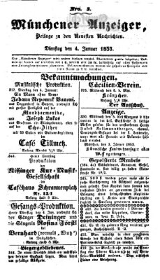 Neueste Nachrichten aus dem Gebiete der Politik (Münchner neueste Nachrichten) Dienstag 4. Januar 1853