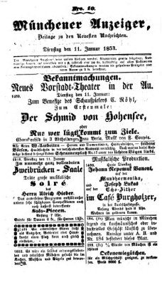 Neueste Nachrichten aus dem Gebiete der Politik (Münchner neueste Nachrichten) Dienstag 11. Januar 1853