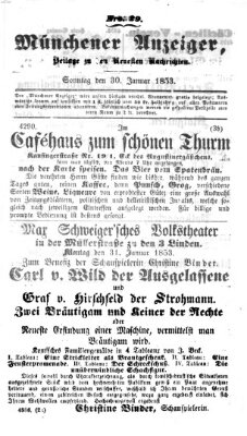 Neueste Nachrichten aus dem Gebiete der Politik (Münchner neueste Nachrichten) Sonntag 30. Januar 1853