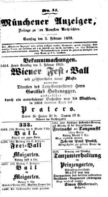 Neueste Nachrichten aus dem Gebiete der Politik (Münchner neueste Nachrichten) Samstag 5. Februar 1853