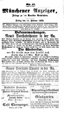 Neueste Nachrichten aus dem Gebiete der Politik (Münchner neueste Nachrichten) Freitag 11. Februar 1853