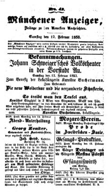 Neueste Nachrichten aus dem Gebiete der Politik (Münchner neueste Nachrichten) Samstag 12. Februar 1853