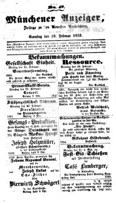 Neueste Nachrichten aus dem Gebiete der Politik (Münchner neueste Nachrichten) Samstag 19. Februar 1853