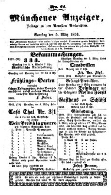 Neueste Nachrichten aus dem Gebiete der Politik (Münchner neueste Nachrichten) Samstag 5. März 1853