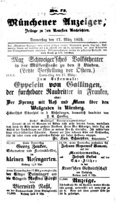 Neueste Nachrichten aus dem Gebiete der Politik (Münchner neueste Nachrichten) Donnerstag 17. März 1853