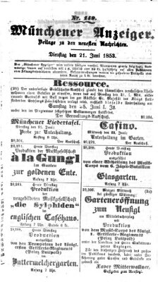 Neueste Nachrichten aus dem Gebiete der Politik (Münchner neueste Nachrichten) Dienstag 21. Juni 1853