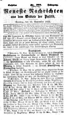 Neueste Nachrichten aus dem Gebiete der Politik (Münchner neueste Nachrichten) Sonntag 25. September 1853