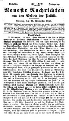 Neueste Nachrichten aus dem Gebiete der Politik (Münchner neueste Nachrichten) Dienstag 27. September 1853