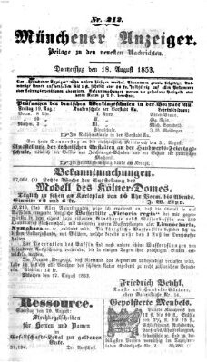 Neueste Nachrichten aus dem Gebiete der Politik (Münchner neueste Nachrichten) Donnerstag 18. August 1853