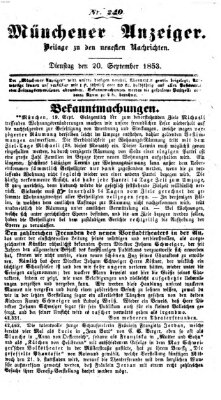 Neueste Nachrichten aus dem Gebiete der Politik (Münchner neueste Nachrichten) Dienstag 20. September 1853