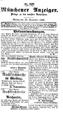 Neueste Nachrichten aus dem Gebiete der Politik (Münchner neueste Nachrichten) Montag 26. September 1853