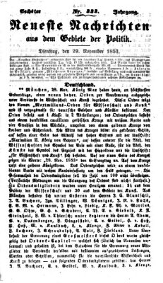 Neueste Nachrichten aus dem Gebiete der Politik (Münchner neueste Nachrichten) Dienstag 29. November 1853