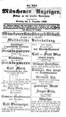 Neueste Nachrichten aus dem Gebiete der Politik (Münchner neueste Nachrichten) Samstag 3. Dezember 1853