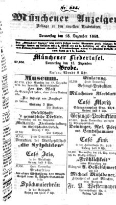 Neueste Nachrichten aus dem Gebiete der Politik (Münchner neueste Nachrichten) Donnerstag 15. Dezember 1853