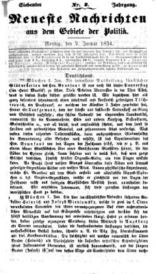 Neueste Nachrichten aus dem Gebiete der Politik (Münchner neueste Nachrichten) Montag 2. Januar 1854