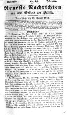 Neueste Nachrichten aus dem Gebiete der Politik (Münchner neueste Nachrichten) Donnerstag 12. Januar 1854