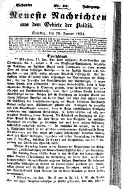 Neueste Nachrichten aus dem Gebiete der Politik (Münchner neueste Nachrichten) Samstag 28. Januar 1854