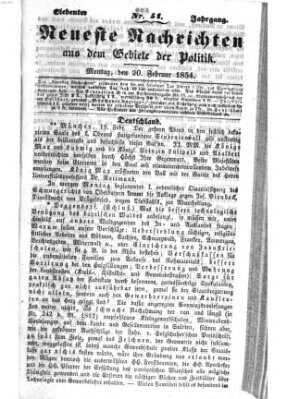 Neueste Nachrichten aus dem Gebiete der Politik (Münchner neueste Nachrichten) Montag 20. Februar 1854