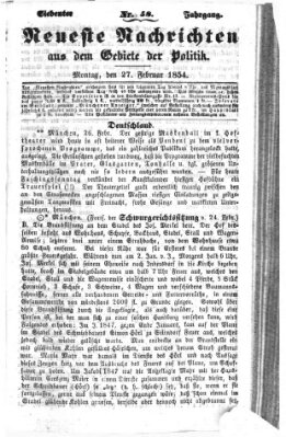 Neueste Nachrichten aus dem Gebiete der Politik (Münchner neueste Nachrichten) Montag 27. Februar 1854