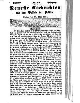 Neueste Nachrichten aus dem Gebiete der Politik (Münchner neueste Nachrichten) Freitag 17. März 1854