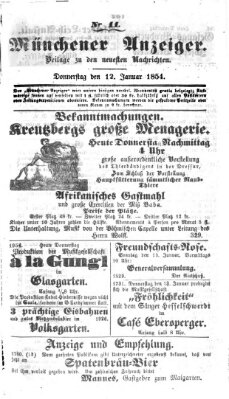 Neueste Nachrichten aus dem Gebiete der Politik (Münchner neueste Nachrichten) Donnerstag 12. Januar 1854