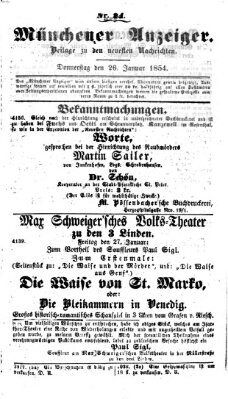 Neueste Nachrichten aus dem Gebiete der Politik (Münchner neueste Nachrichten) Donnerstag 26. Januar 1854