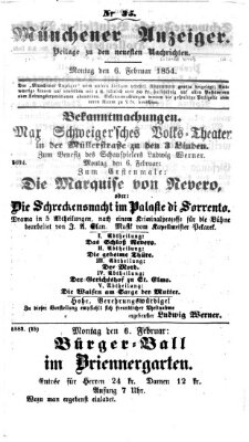 Neueste Nachrichten aus dem Gebiete der Politik (Münchner neueste Nachrichten) Montag 6. Februar 1854