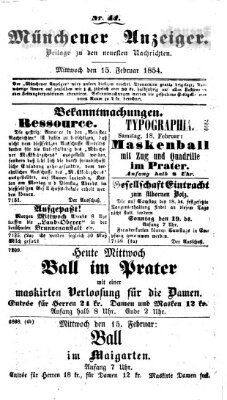 Neueste Nachrichten aus dem Gebiete der Politik (Münchner neueste Nachrichten) Mittwoch 15. Februar 1854