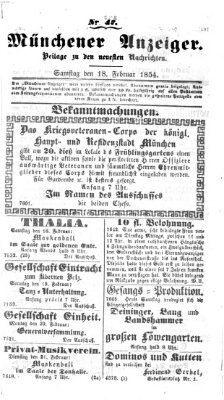 Neueste Nachrichten aus dem Gebiete der Politik (Münchner neueste Nachrichten) Samstag 18. Februar 1854