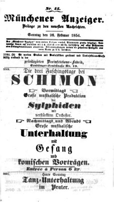 Neueste Nachrichten aus dem Gebiete der Politik (Münchner neueste Nachrichten) Sonntag 26. Februar 1854