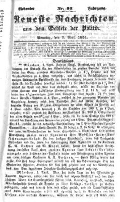 Neueste Nachrichten aus dem Gebiete der Politik (Münchner neueste Nachrichten) Sonntag 2. April 1854