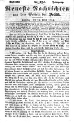 Neueste Nachrichten aus dem Gebiete der Politik (Münchner neueste Nachrichten) Samstag 15. April 1854