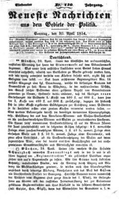 Neueste Nachrichten aus dem Gebiete der Politik (Münchner neueste Nachrichten) Sonntag 30. April 1854