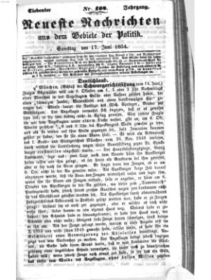 Neueste Nachrichten aus dem Gebiete der Politik (Münchner neueste Nachrichten) Samstag 17. Juni 1854