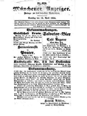 Neueste Nachrichten aus dem Gebiete der Politik (Münchner neueste Nachrichten) Samstag 15. April 1854