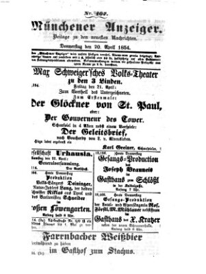 Neueste Nachrichten aus dem Gebiete der Politik (Münchner neueste Nachrichten) Donnerstag 20. April 1854