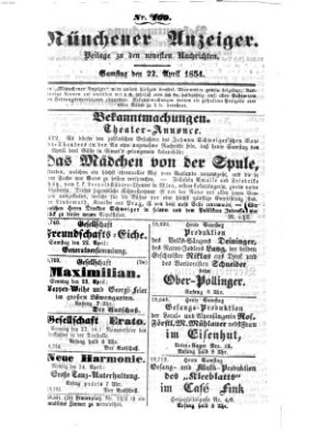 Neueste Nachrichten aus dem Gebiete der Politik (Münchner neueste Nachrichten) Samstag 22. April 1854