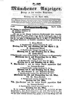 Neueste Nachrichten aus dem Gebiete der Politik (Münchner neueste Nachrichten) Sonntag 23. April 1854