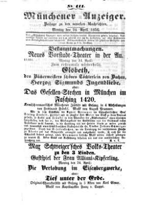 Neueste Nachrichten aus dem Gebiete der Politik (Münchner neueste Nachrichten) Montag 24. April 1854