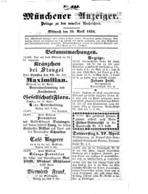 Neueste Nachrichten aus dem Gebiete der Politik (Münchner neueste Nachrichten) Mittwoch 26. April 1854