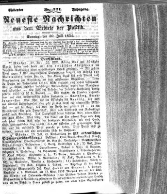 Neueste Nachrichten aus dem Gebiete der Politik (Münchner neueste Nachrichten) Sonntag 30. Juli 1854