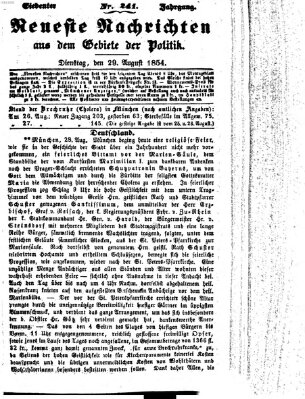 Neueste Nachrichten aus dem Gebiete der Politik (Münchner neueste Nachrichten) Dienstag 29. August 1854