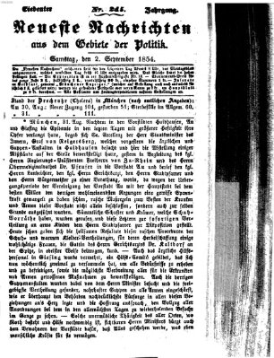 Neueste Nachrichten aus dem Gebiete der Politik (Münchner neueste Nachrichten) Samstag 2. September 1854