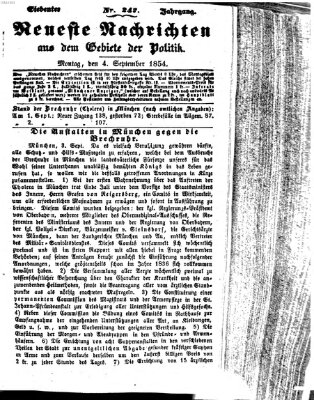 Neueste Nachrichten aus dem Gebiete der Politik (Münchner neueste Nachrichten) Montag 4. September 1854